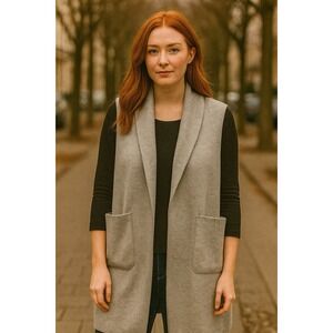 Joie Jacket Womens XL Light Gray Open Front Long Line Duster Lagenlook Lagom